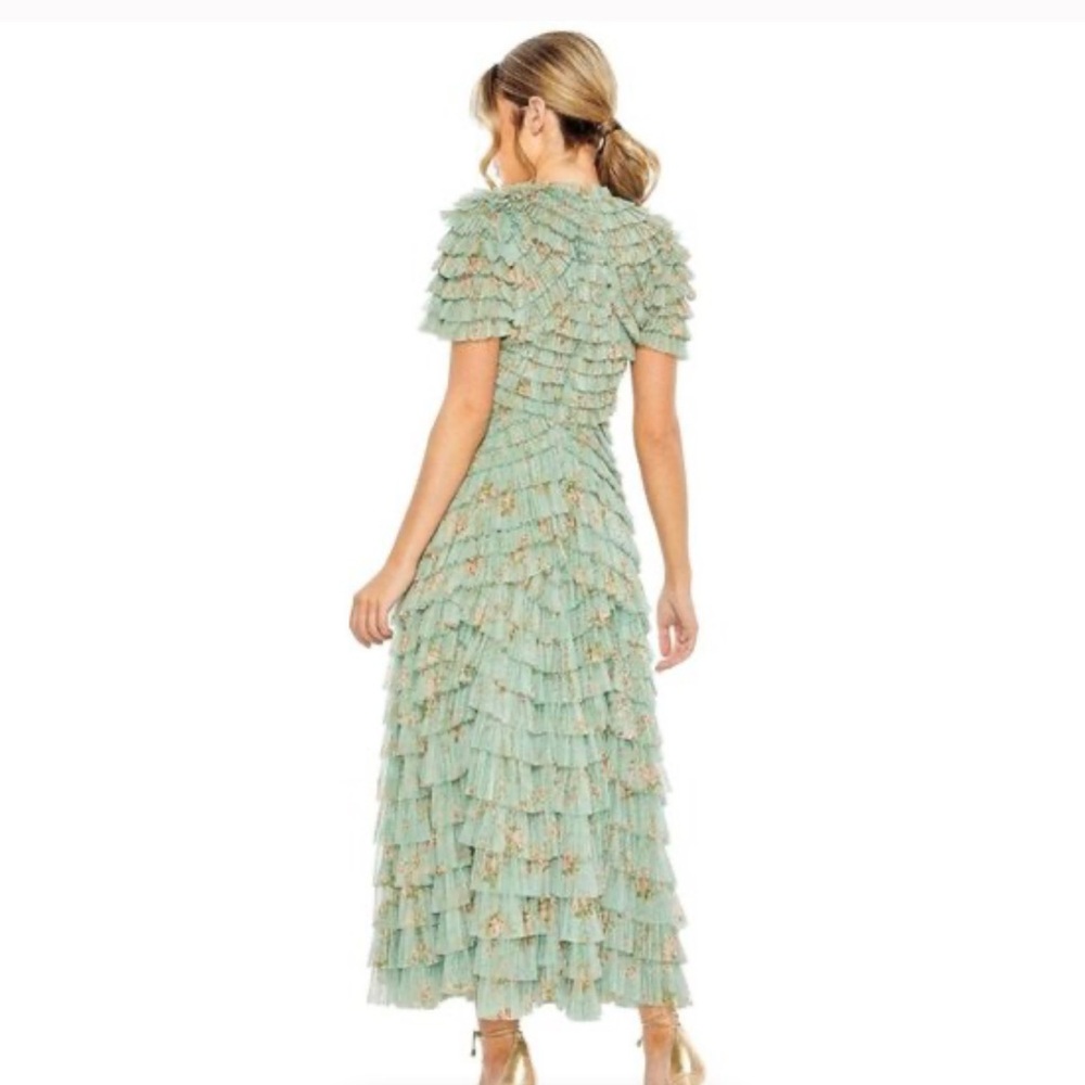 Mac Duggal Textured Green Midi Dress size 4 NWT